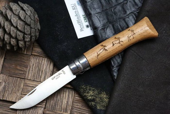 Складной Нож Opinel №8 VRI Animalia Deer, нержавеющая сталь Sandvik 12C27, 001620, гравировка олень